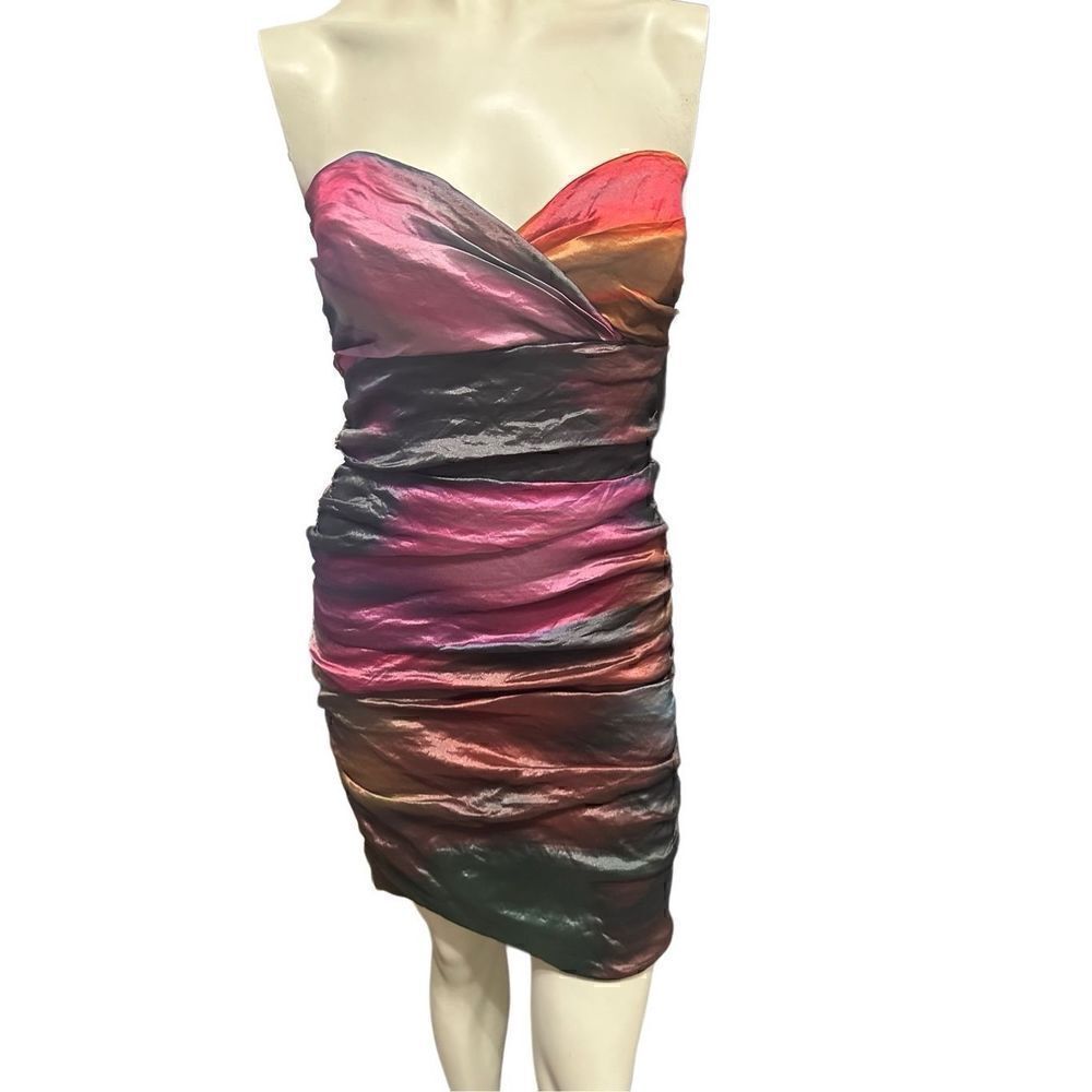 Nicole Miller  Strapless Surplice Front Ruched Ombre Mini Dress Size 6 NWT